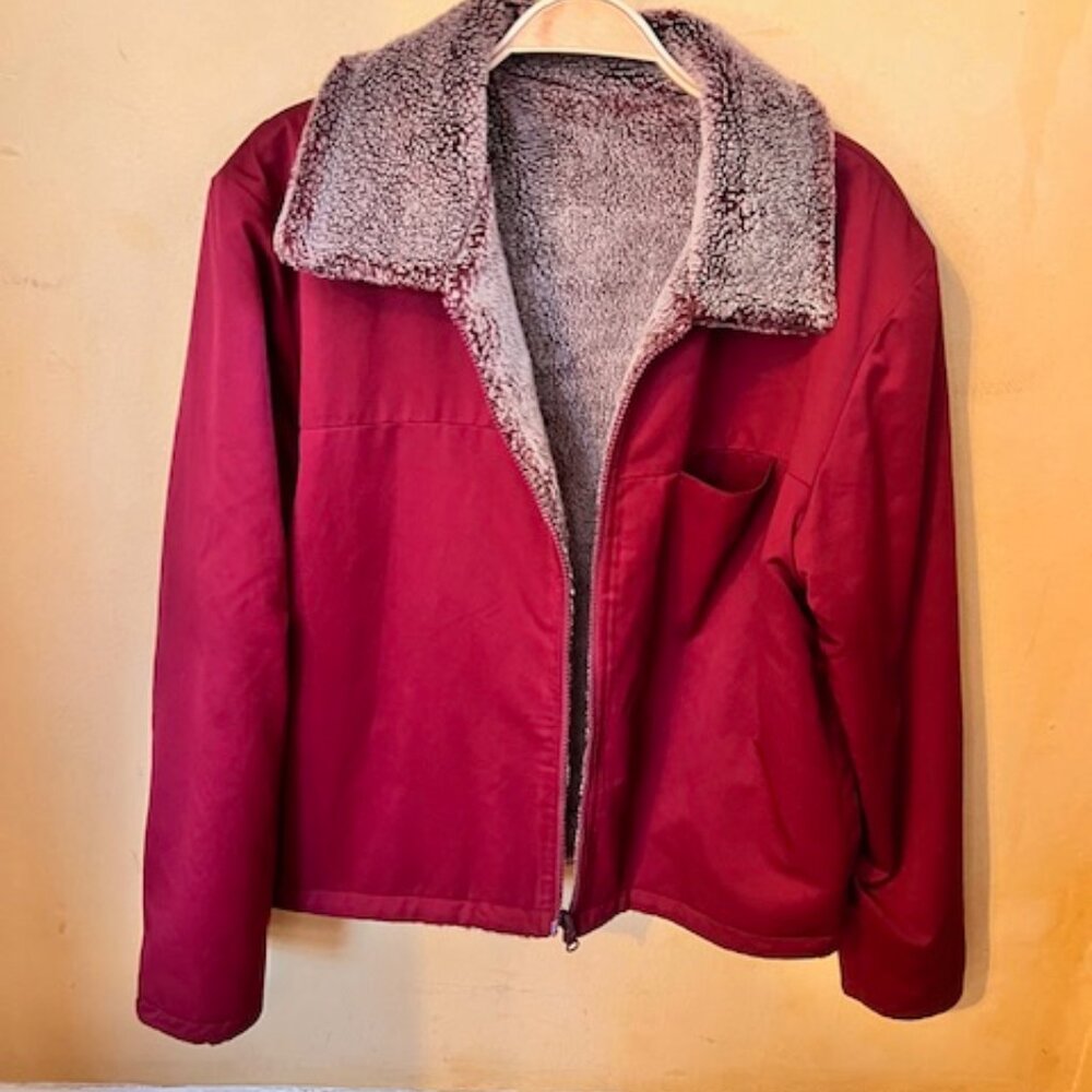 Vintage Burgundy Coat with Faux Fur Lining - Excellent Condition
